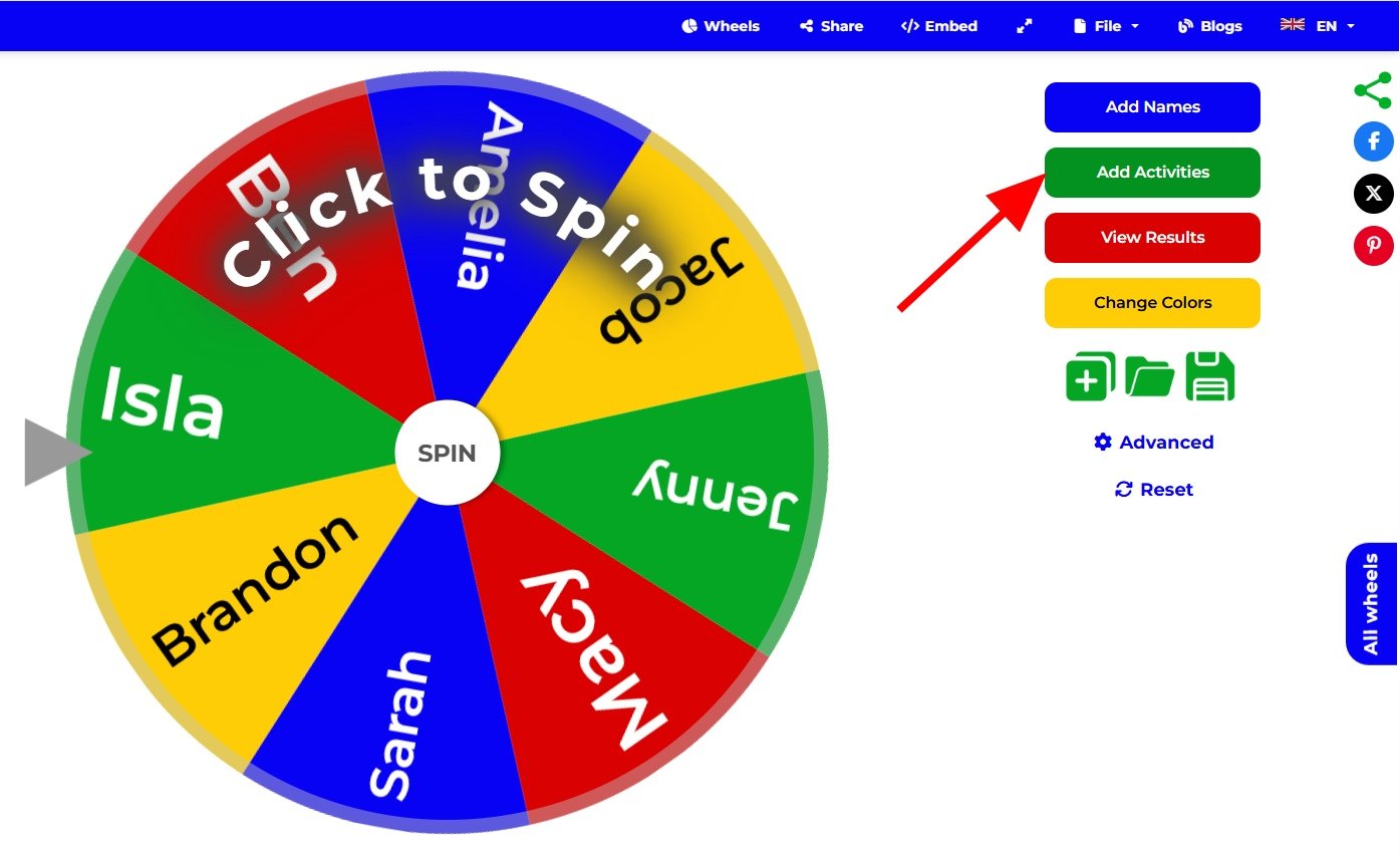 This is an image showing the location of the Add Activities button