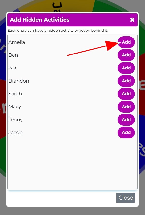 This is an image showing the Add Activities popup (for all wheel entries)