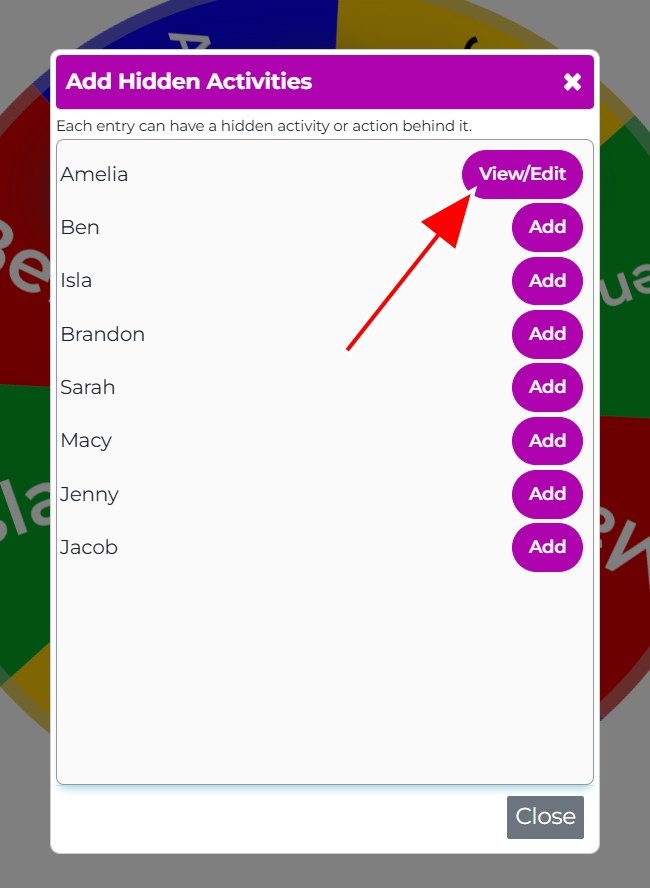 This is an image showing the Hidden Activities popup now showing the View/Edit button against the entry which now has an activity saved against it