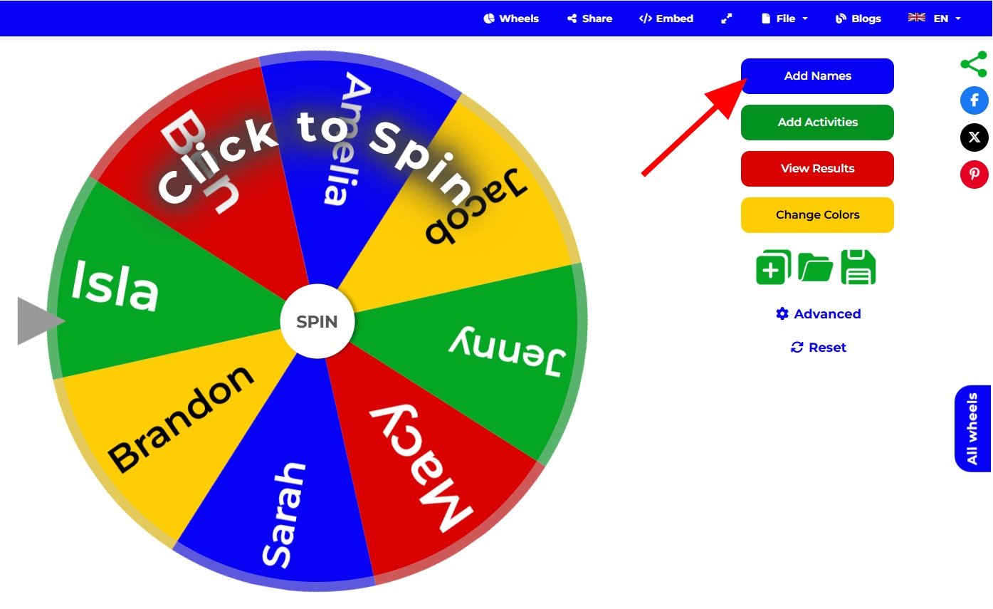 This is an image showing the location of the Add Names button