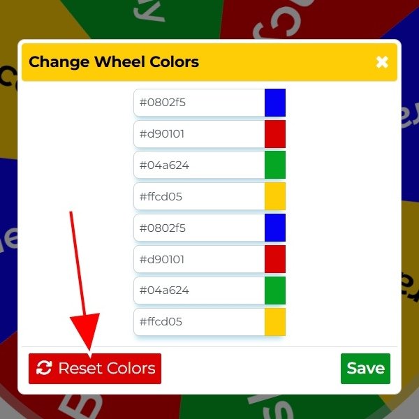 This is an image showing the location of the Reset Colors button