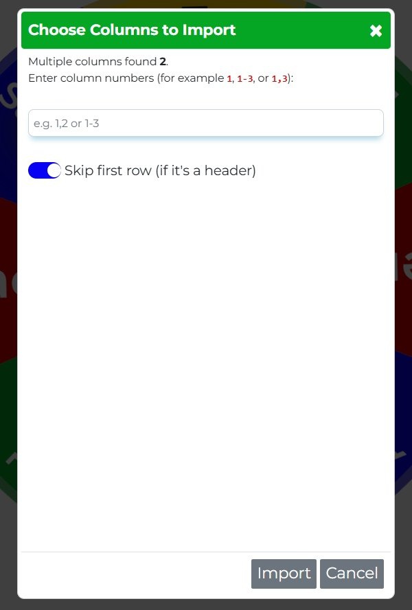 This is an image showing the column selection popup