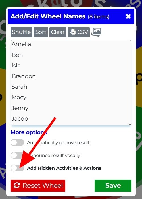 This is an image showing how to add Activities via the Add Names popup