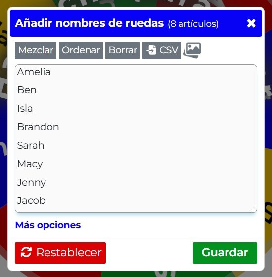 Imagen mostrando la ventana emergente Añadir nombres