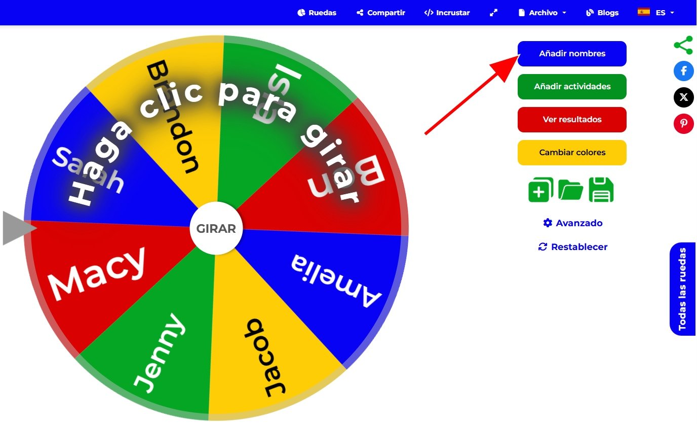Imagen mostrando la ubicación del botón Añadir nombres