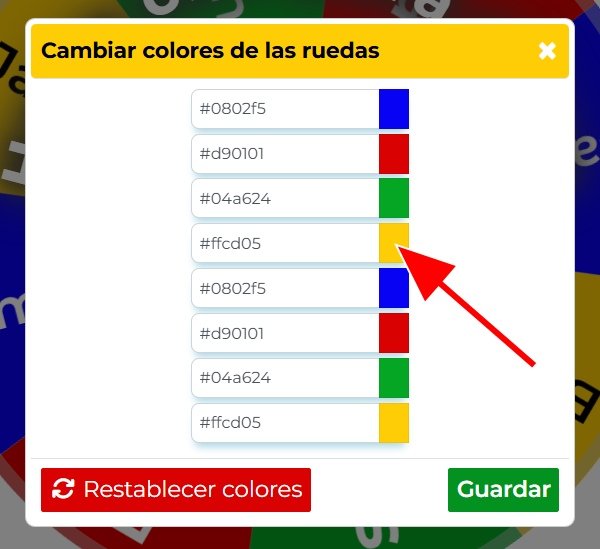 Imagen mostrando la ventana Cambiar Colores
