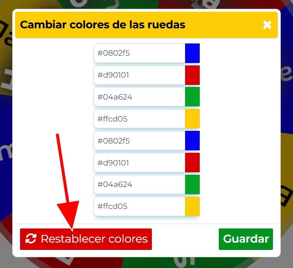 Imagen mostrando la ubicación del botón Restablecer Colores