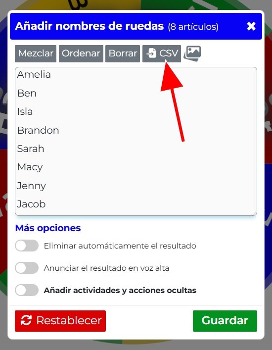 Imagen mostrando cómo importar desde Excel/CSV
