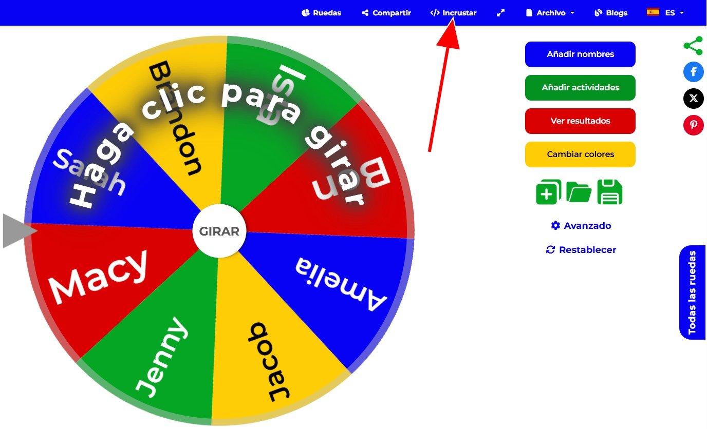 Imagen mostrando la ubicación del enlace de insertar ruleta