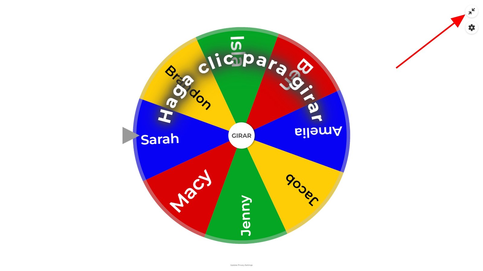 Esta es una imagen que muestra la ubicación del enlace para salir de la pantalla completa