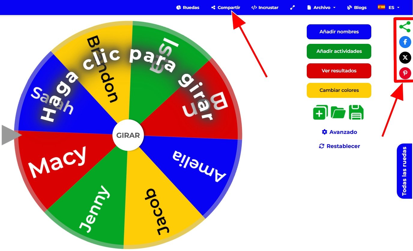 Esta es una imagen que muestra la ubicación de los enlaces para compartir