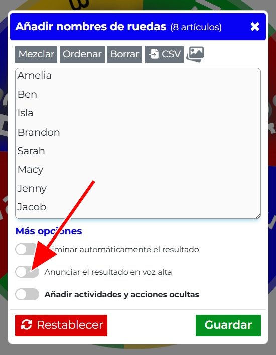 Esta es una imagen que muestra cómo hacer que la ruleta hable