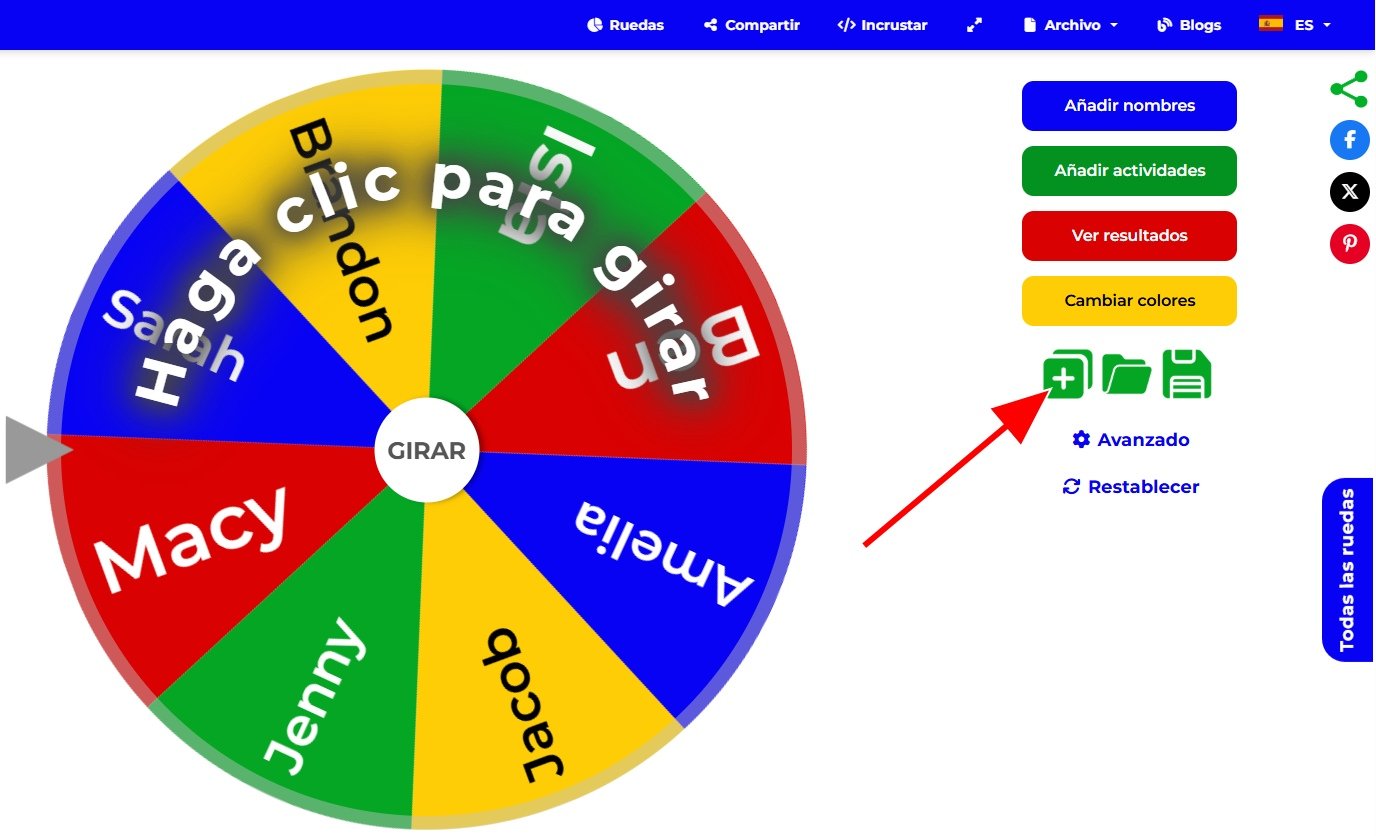 Esta es una imagen que muestra la ubicación del enlace para crear una nueva ruleta