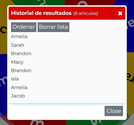 Imagen mostrando la ventana emergente del Historial de Resultados