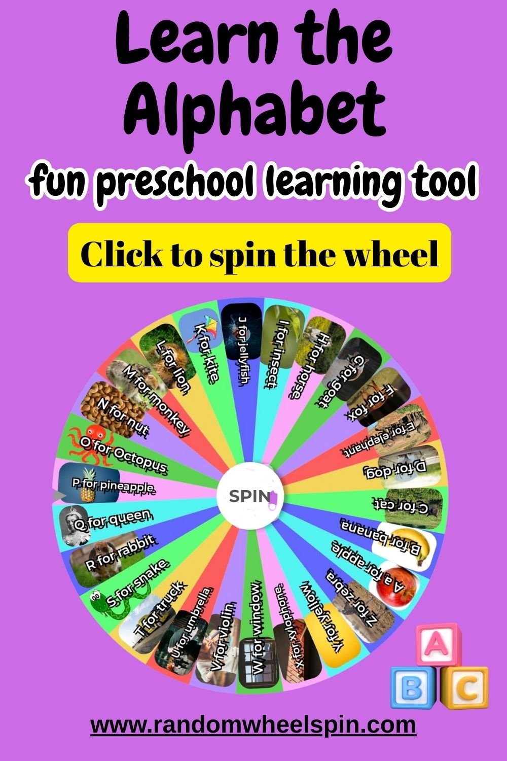 Example of an Alphabet Wheel for kindergarten children.