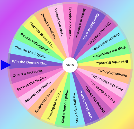 K-Pop Demon Hunters Missions Generator Wheel