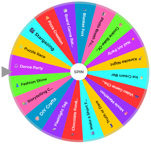 Sleepover Ideas Wheel